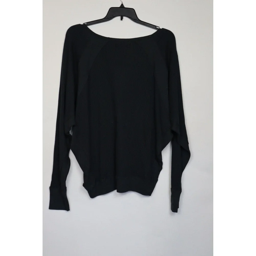 Free People Woman's Black‎ Thermal Santa Clara Blouse Relaxed Dolman Size L